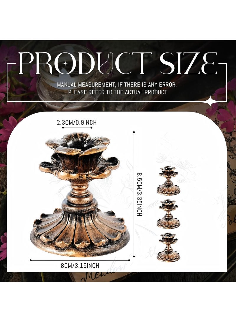 DUNISO حاملات الشموع العتيقة 3 عبوات، حاملات الشموع المعدنية النحاسية العتيقة، ديكور الشمعدان البرونزي العتيق، قوية ومتينة، لمدفأة، حفلة، تناول الطعام، المنزل، ديكور الزفاف، تناسب معظم الشموع - Image 2